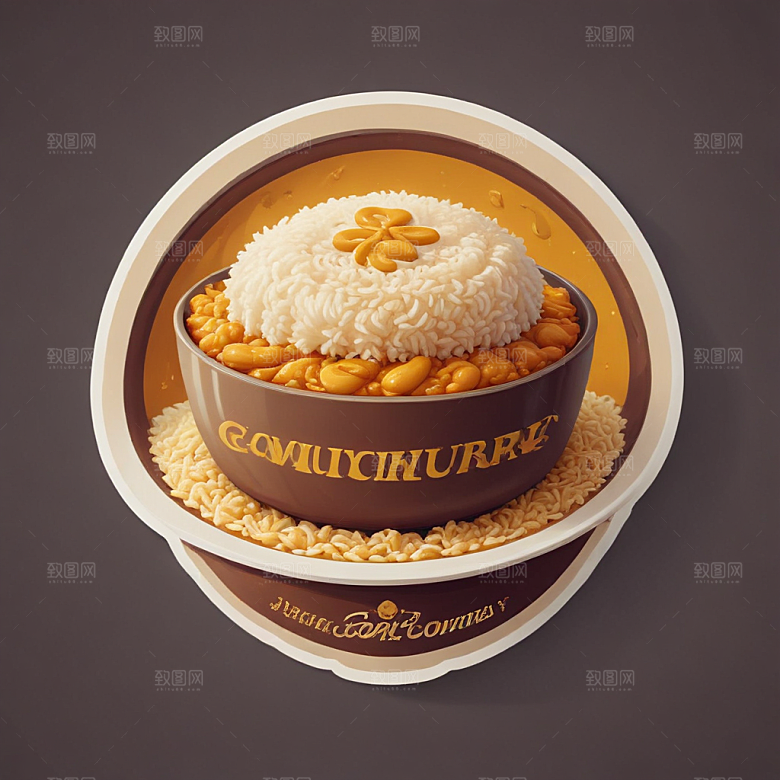 一份咖喱饭插画卡通风格贴纸
