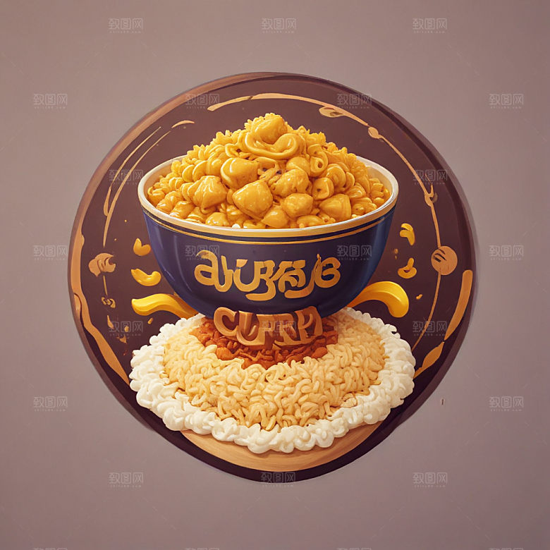 一份咖喱饭插画卡通风格贴纸