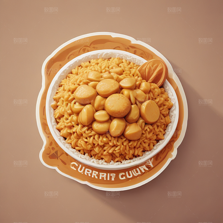 一份咖喱饭插画卡通风格贴纸