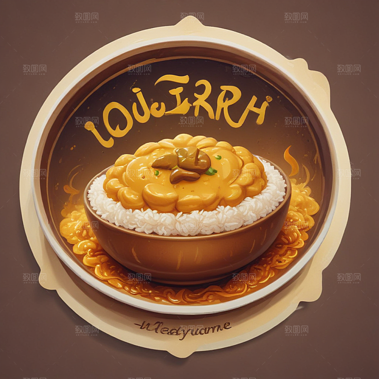 一份咖喱饭插画卡通风格贴纸