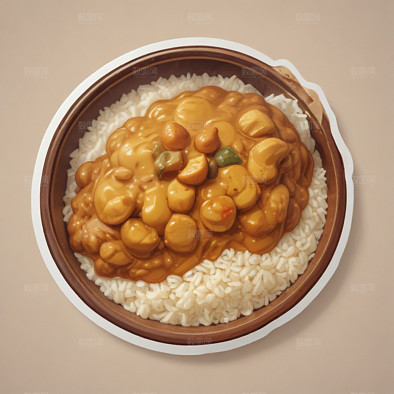 一份咖喱饭插画卡通风格贴纸