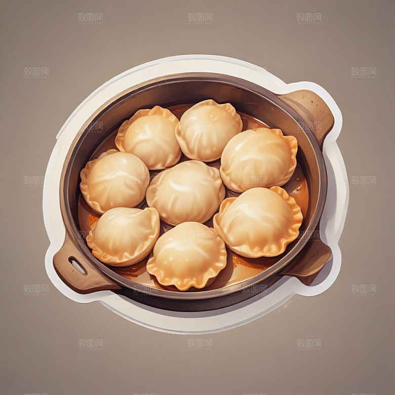 一份煎饺插画卡通风格贴纸