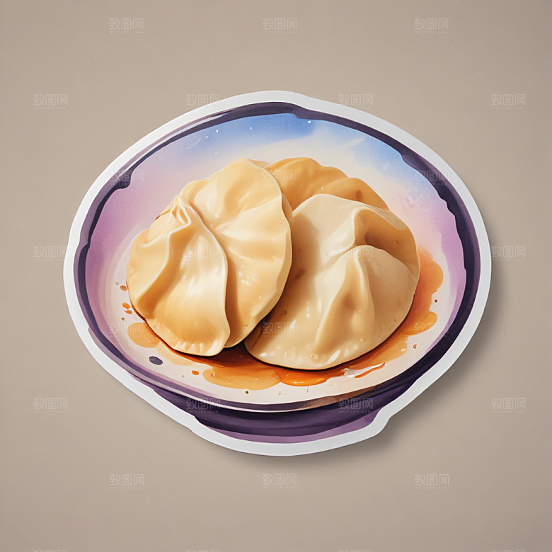 一份煎饺插画卡通风格贴纸