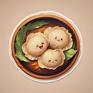 一份煎饺插画卡通风格贴纸