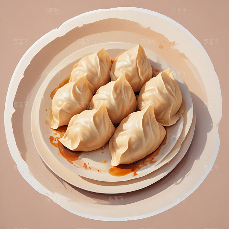 一份煎饺插画卡通风格贴纸