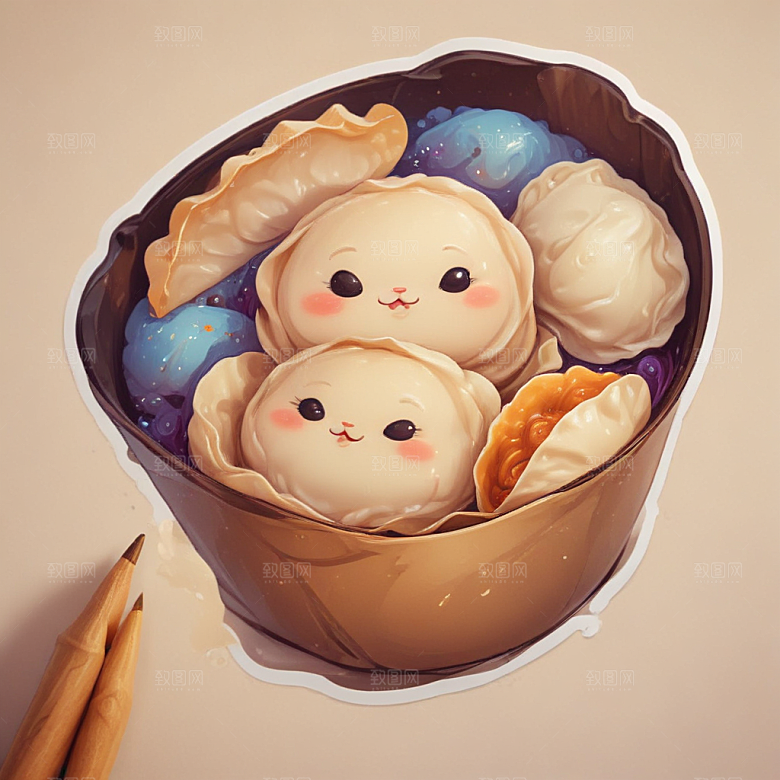 一份煎饺插画卡通风格贴纸