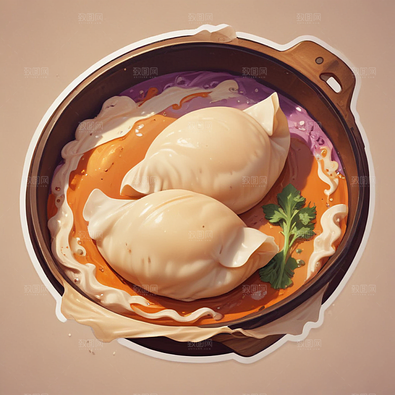 一份煎饺插画卡通风格贴纸