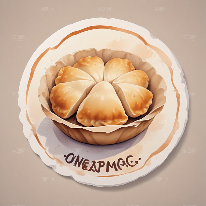 一份煎饺插画卡通风格贴纸