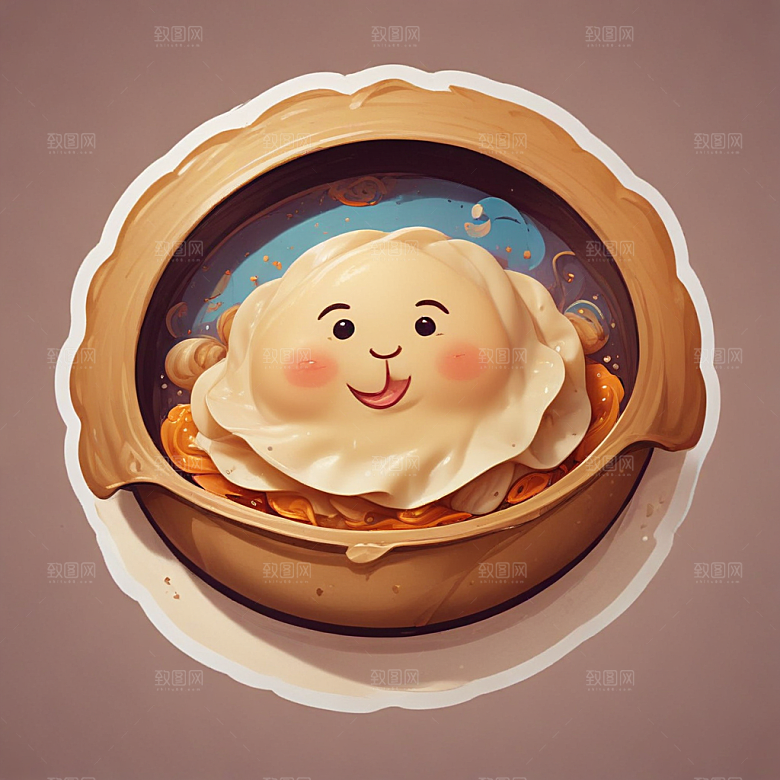 一份煎饺插画卡通风格贴纸