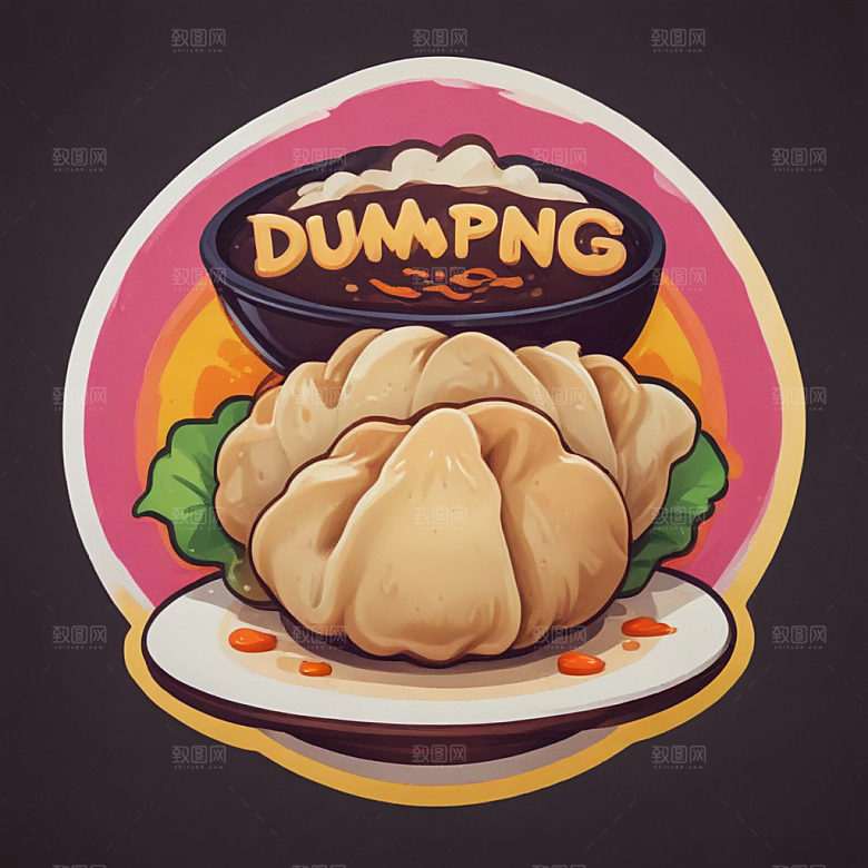 一份煎饺插画卡通风格贴纸