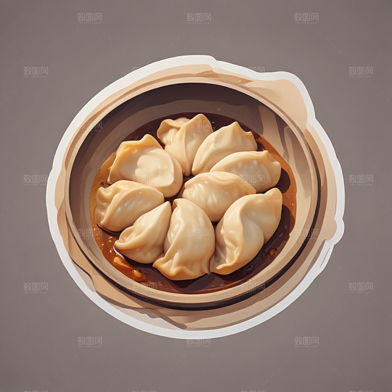 一份煎饺插画卡通风格贴纸