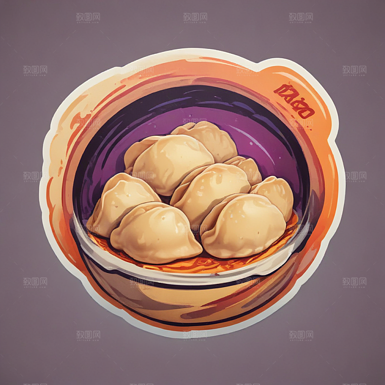 一份煎饺插画卡通风格贴纸