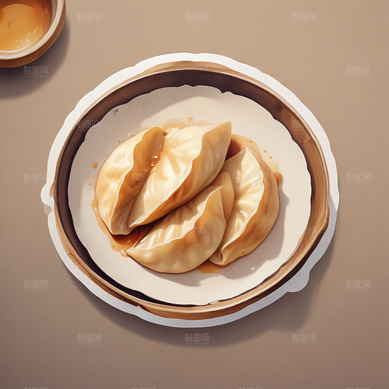 一份煎饺插画卡通风格贴纸