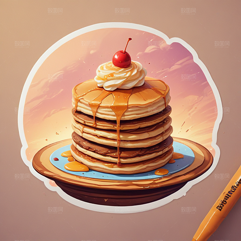 一张煎饼插画卡通风格贴纸
