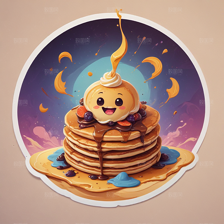 一张煎饼插画卡通风格贴纸