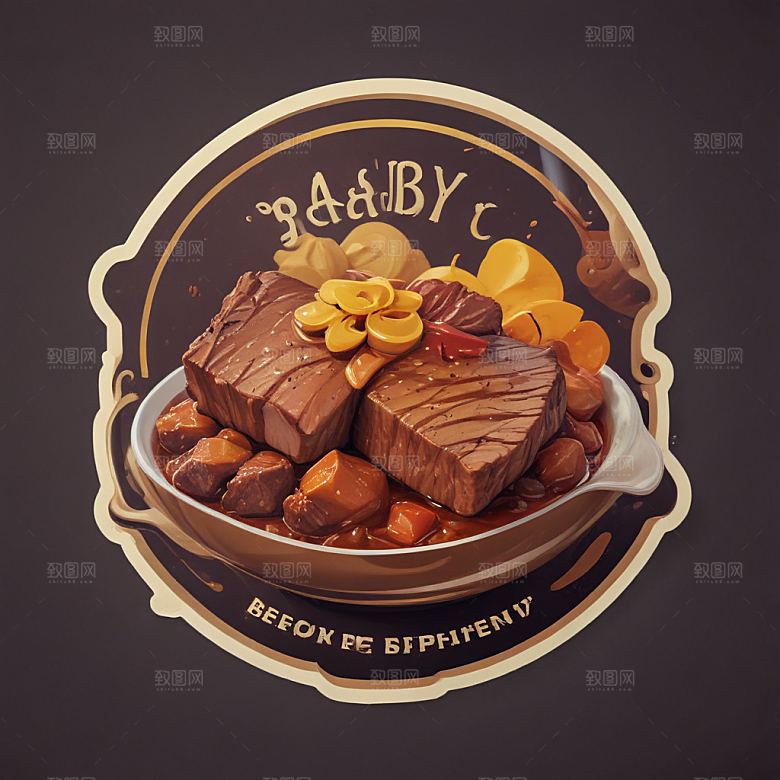一份咖喱牛腩插画卡通风格贴纸
