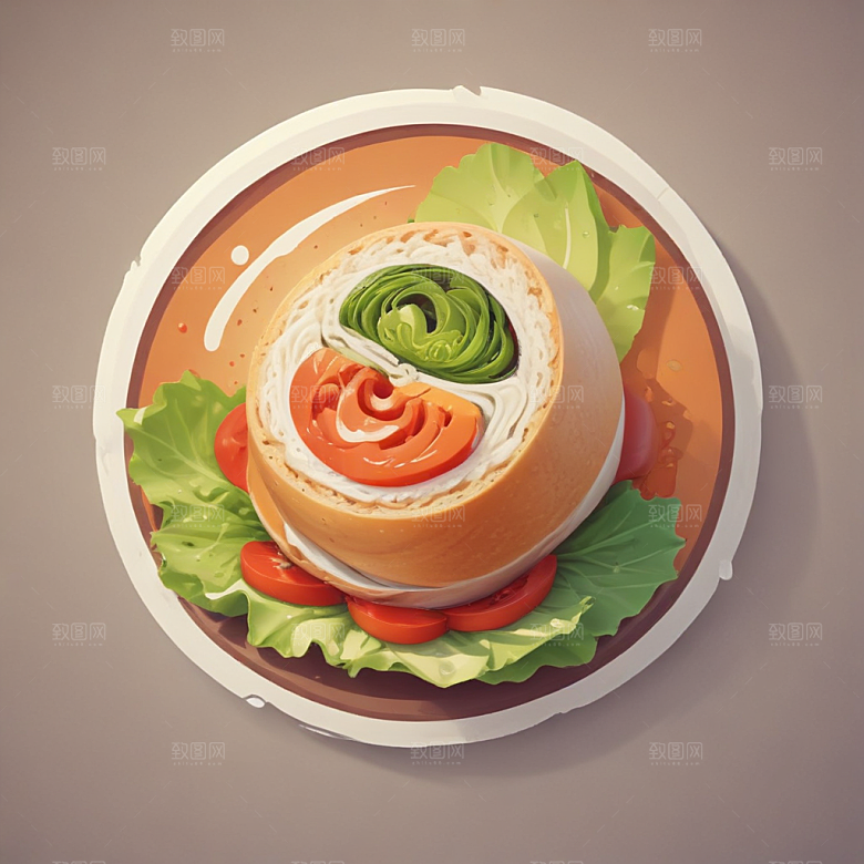 一个素菜卷插画卡通风格贴纸