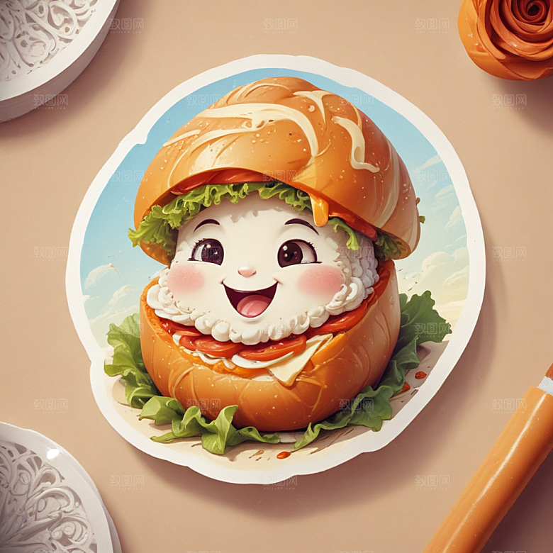 一个素菜卷插画卡通风格贴纸