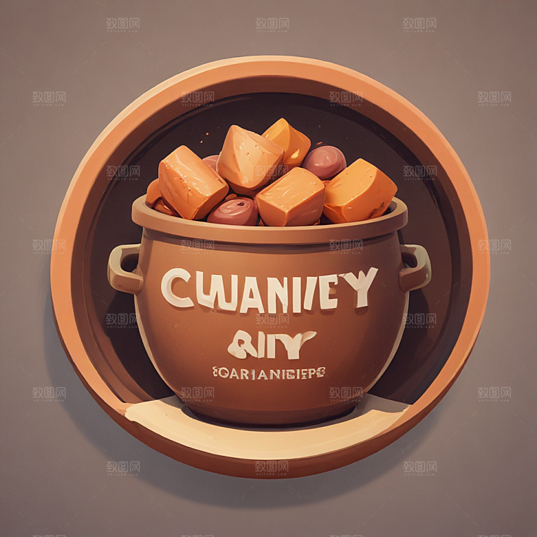 一份煲仔饭插画卡通风格贴纸
