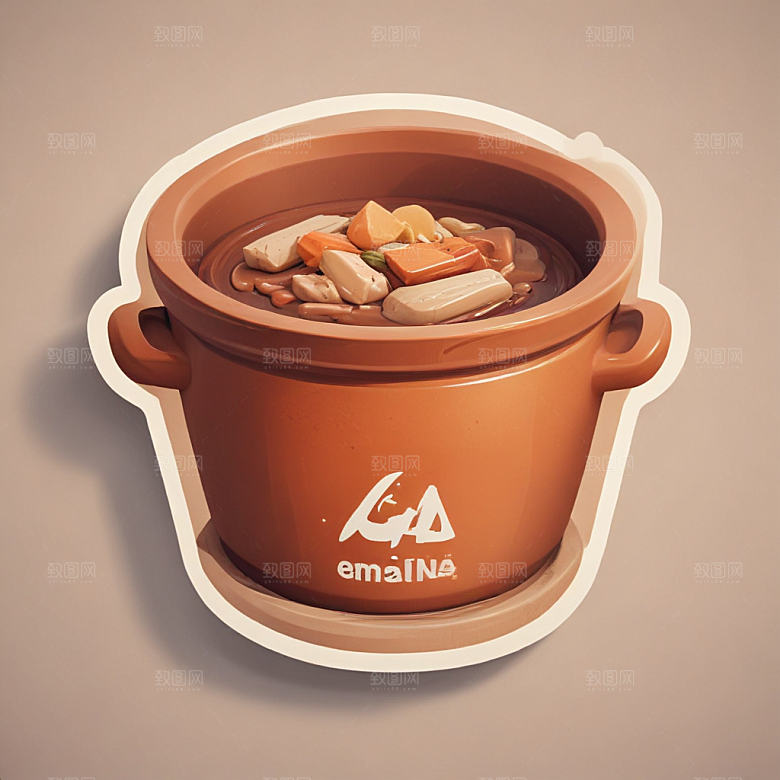 一份煲仔饭插画卡通风格贴纸