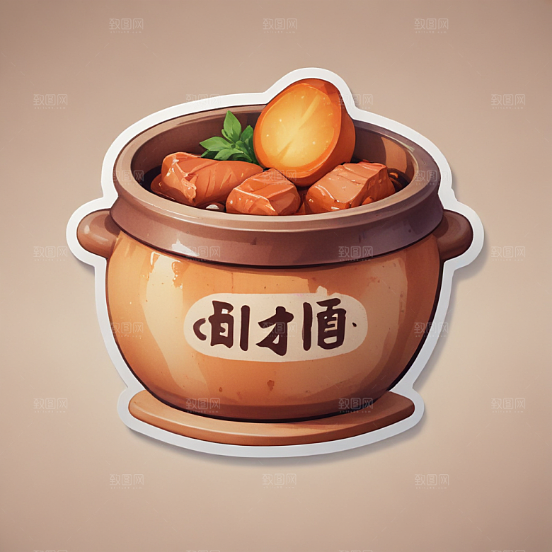 一份煲仔饭插画卡通风格贴纸