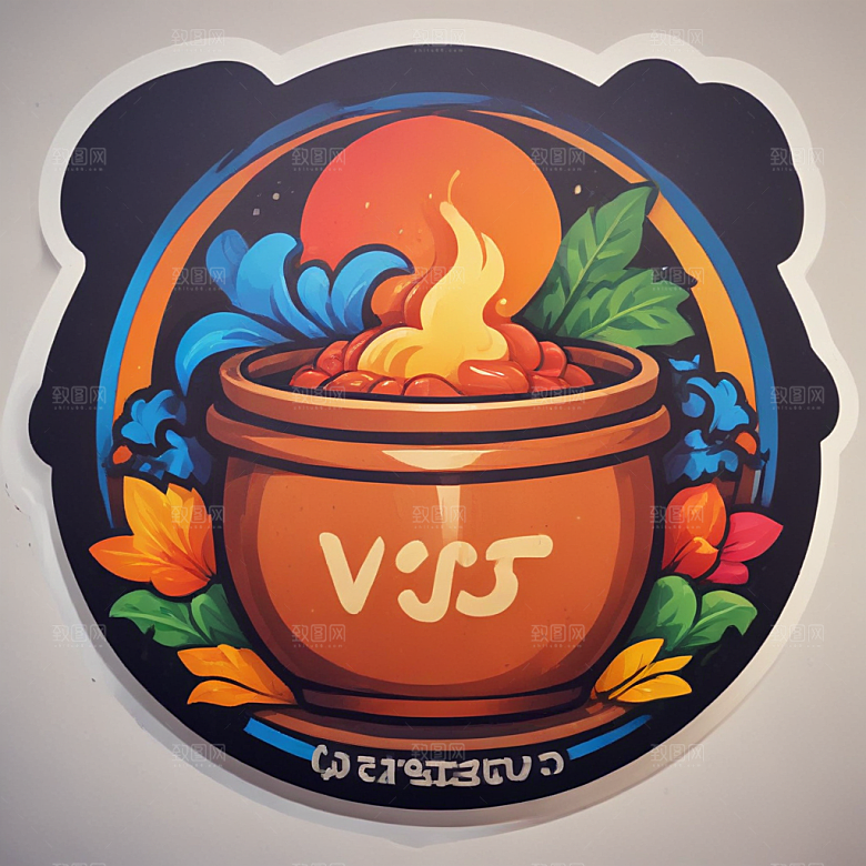 一份煲仔饭插画卡通风格贴纸