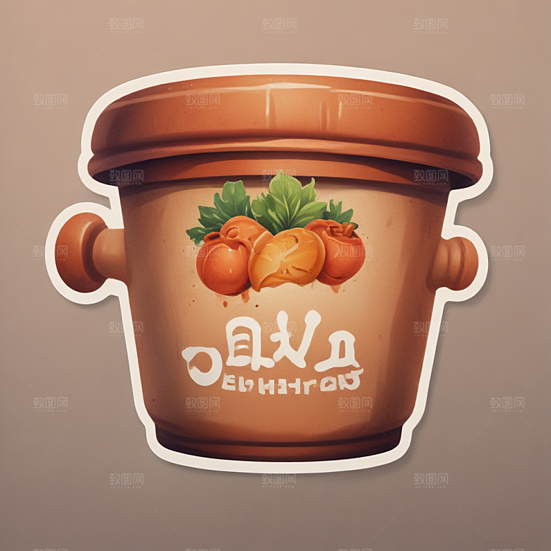 一份煲仔饭插画卡通风格贴纸
