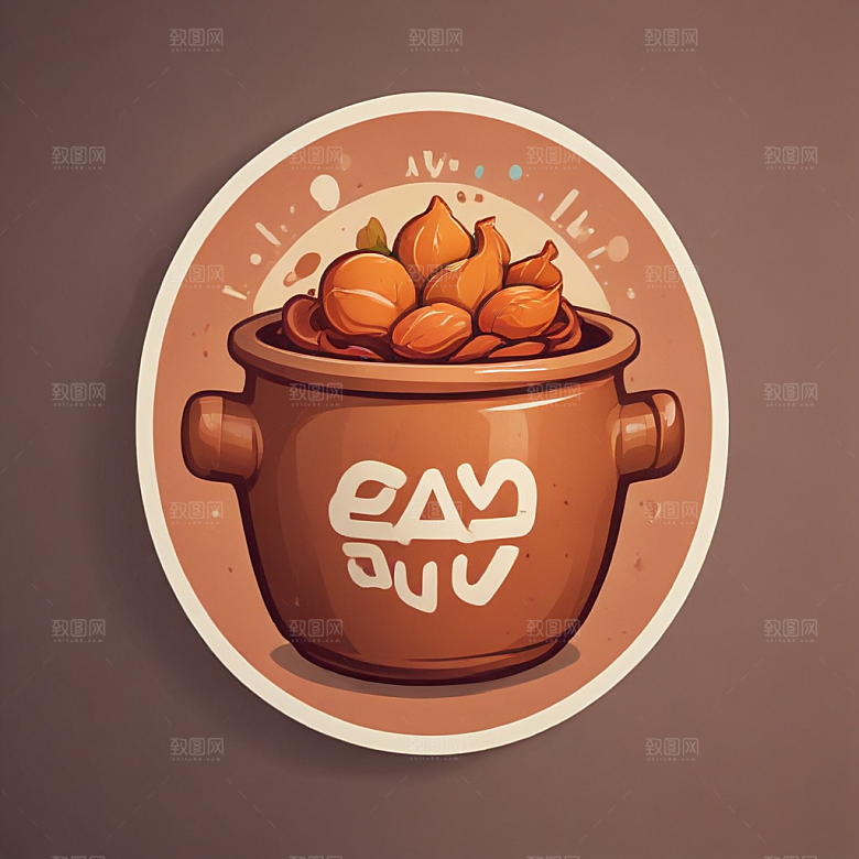一份煲仔饭插画卡通风格贴纸