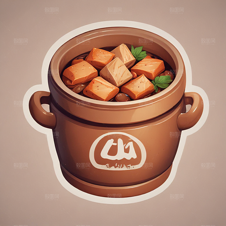 一份煲仔饭插画卡通风格贴纸