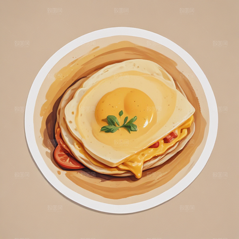 一张鸡蛋饼插画卡通风格贴纸