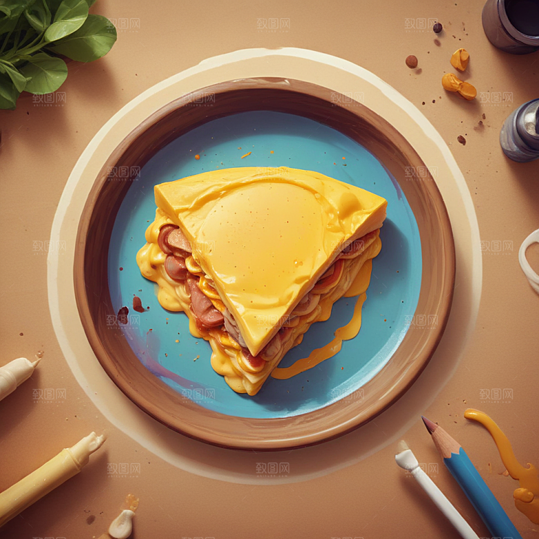 一张鸡蛋饼插画卡通风格贴纸