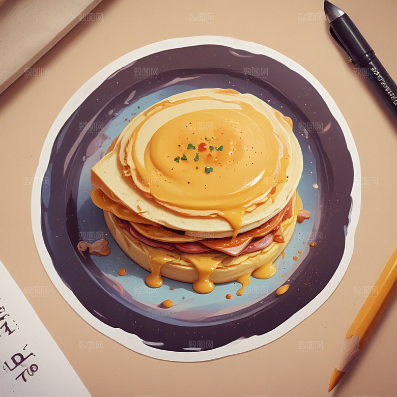 一张鸡蛋饼插画卡通风格贴纸