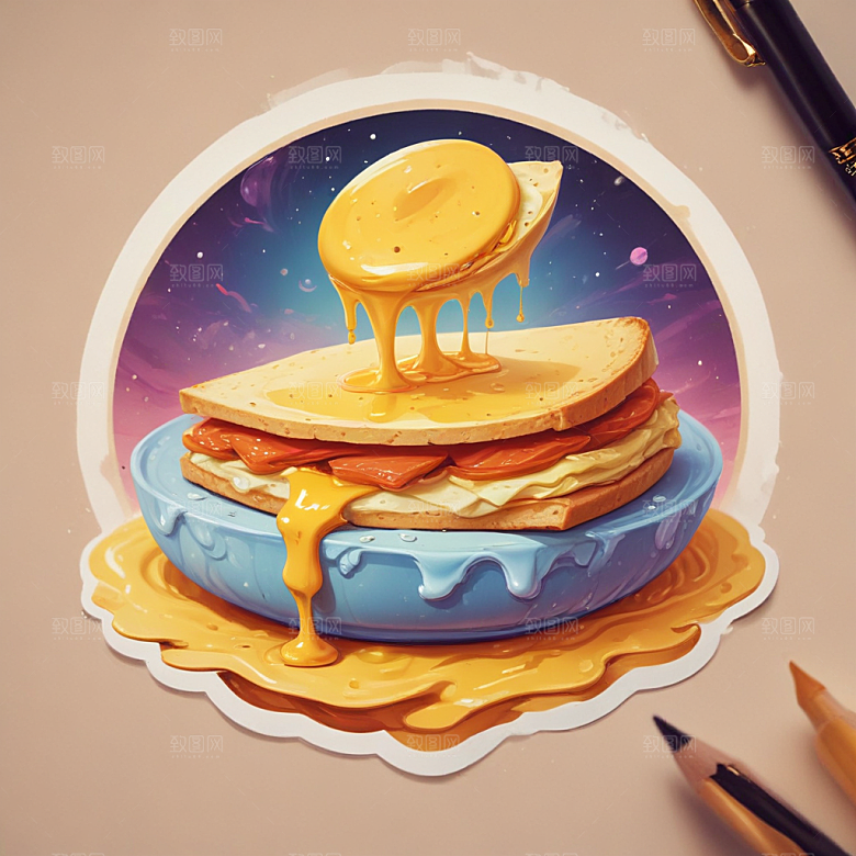 一张鸡蛋饼插画卡通风格贴纸