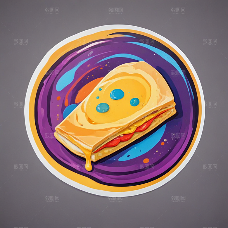 一张鸡蛋饼插画卡通风格贴纸