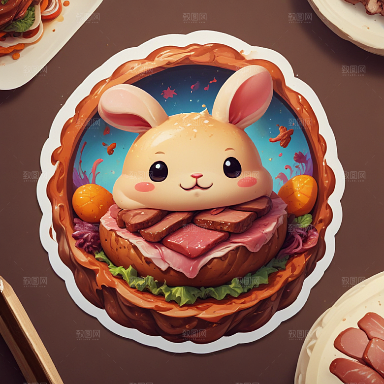 一个肉夹馍插画卡通风格贴纸