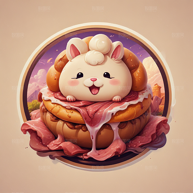 一个肉夹馍插画卡通风格贴纸