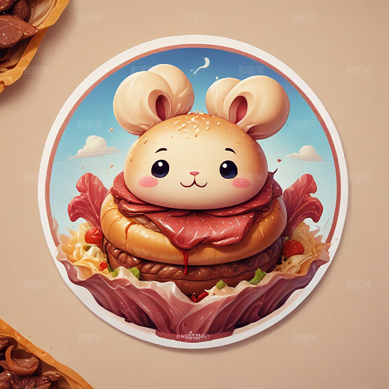 一个肉夹馍插画卡通风格贴纸