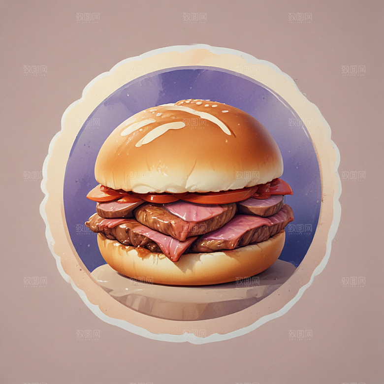 一个肉夹馍插画卡通风格贴纸
