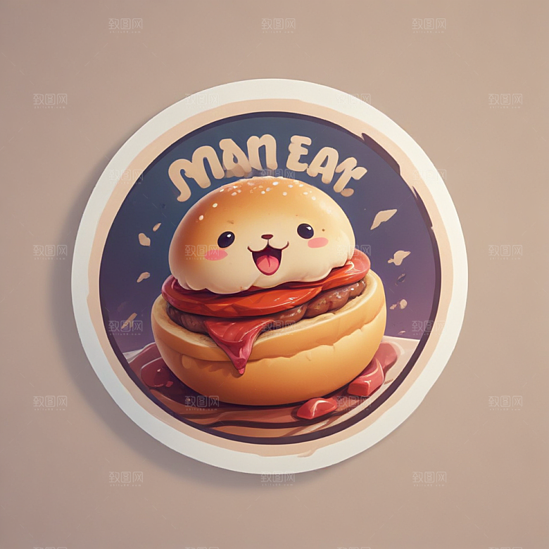 一个肉夹馍插画卡通风格贴纸