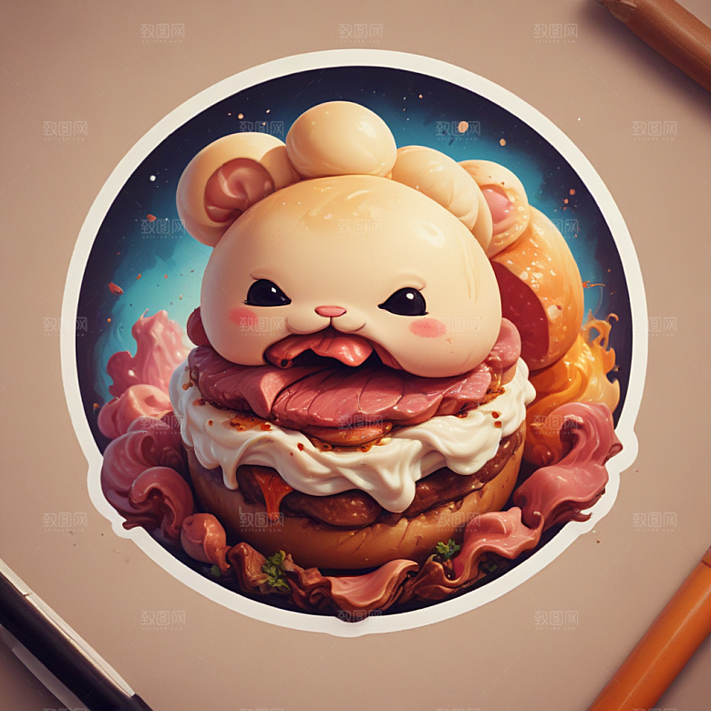 一个肉夹馍插画卡通风格贴纸