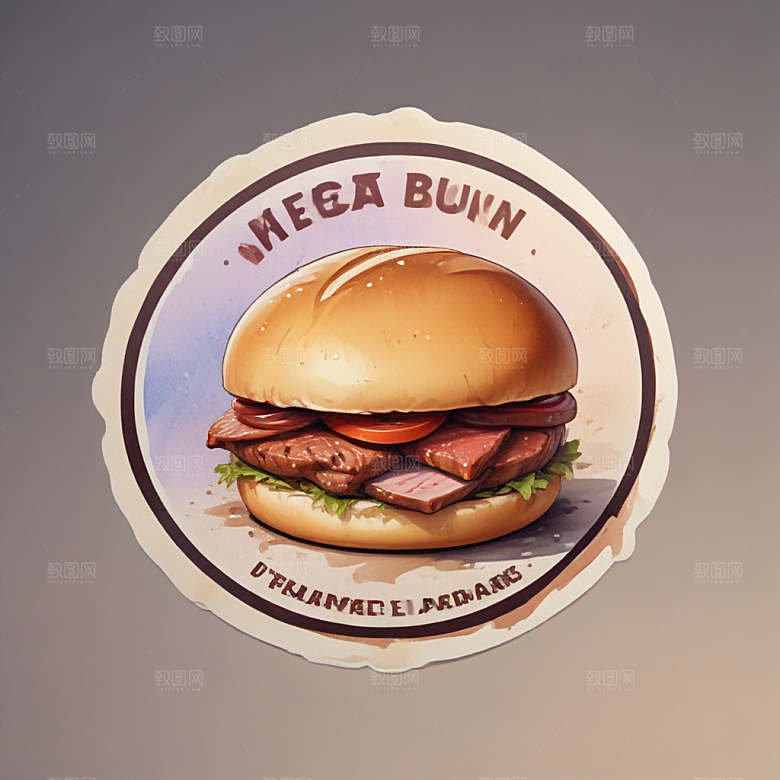 一个肉夹馍插画卡通风格贴纸