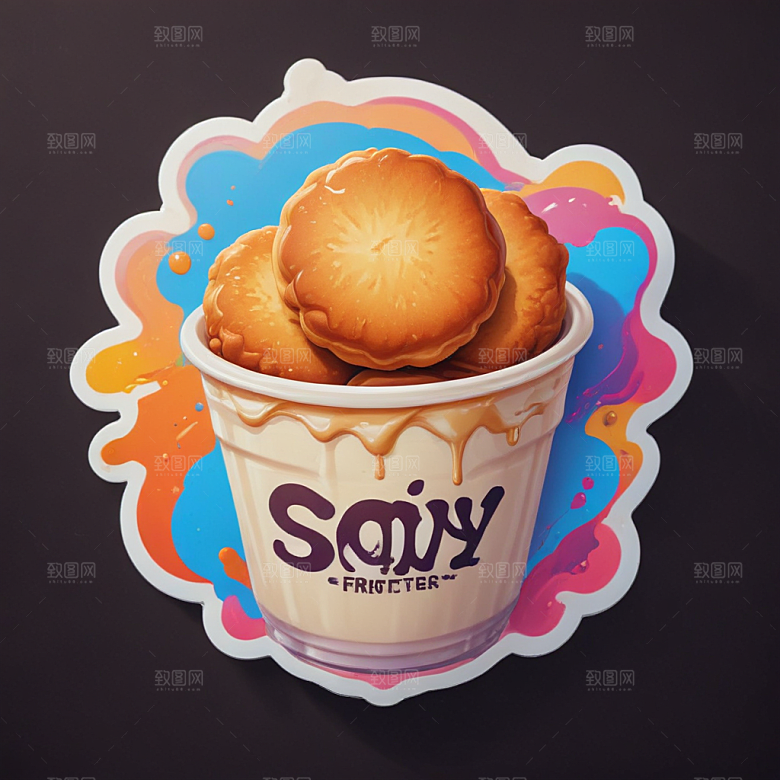 一份豆浆油条插画卡通风格贴纸