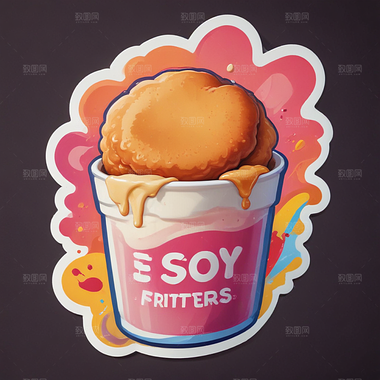 一份豆浆油条插画卡通风格贴纸