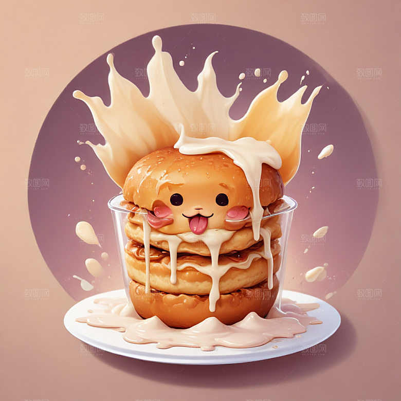 一份豆浆油条插画卡通风格贴纸