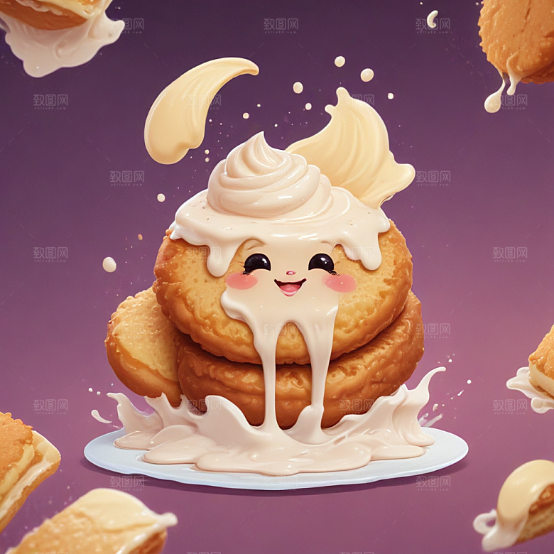 一份豆浆油条插画卡通风格贴纸
