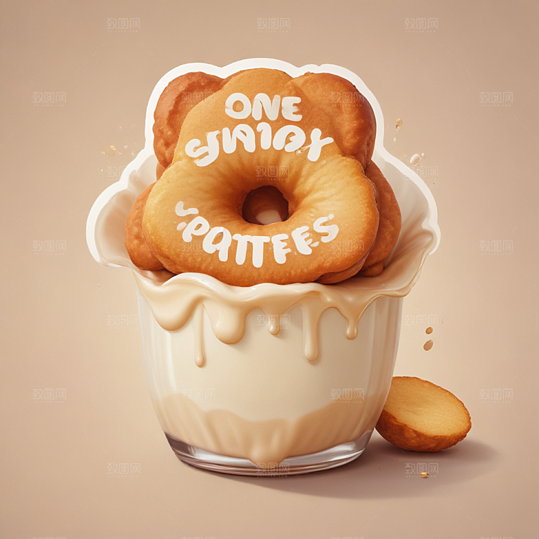 一份豆浆油条插画卡通风格贴纸