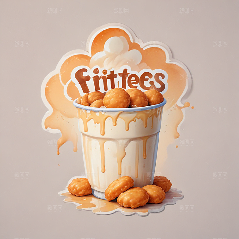 一份豆浆油条插画卡通风格贴纸