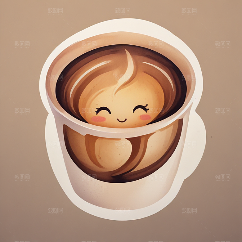 一杯咖啡插画卡通风格贴纸