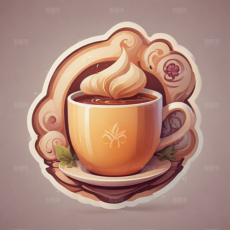 一杯茶插画卡通风格贴纸