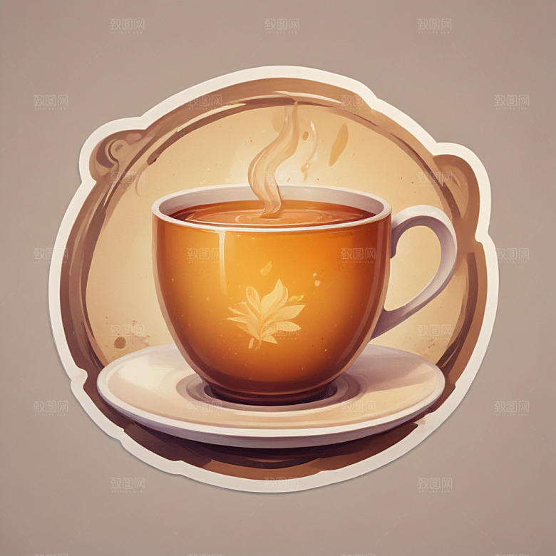 一杯茶插画卡通风格贴纸